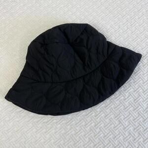 Zara Women's Small Washed Black Quilted Nylon Bucket Hat 3920/211